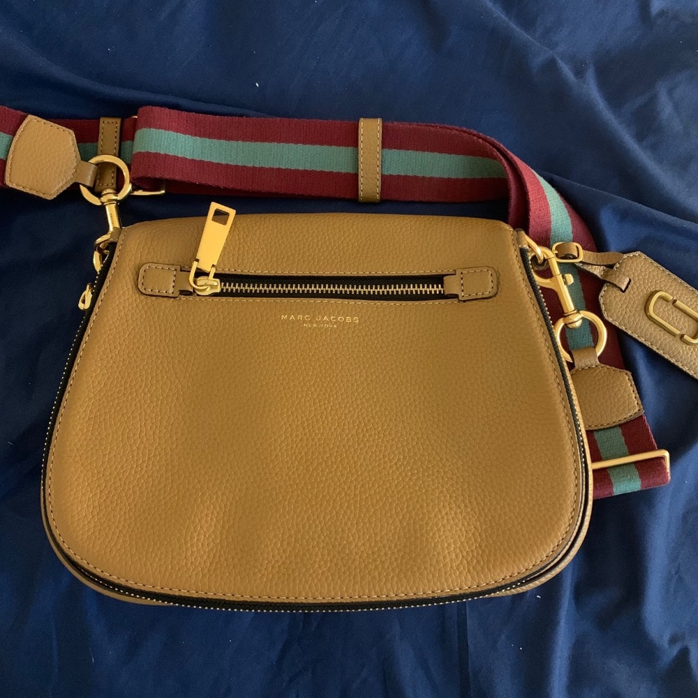 Marc Jacobs Mustard Leather Crossbody with Striped Detachable Strap